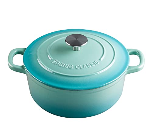 EDGING CASTING Enameled Cast Iron Covered 5.5 Quart Dutch Oven with Dual Handle for Bread Baking, Dutch Ovens with Lid, Peacock Blue - Image 1