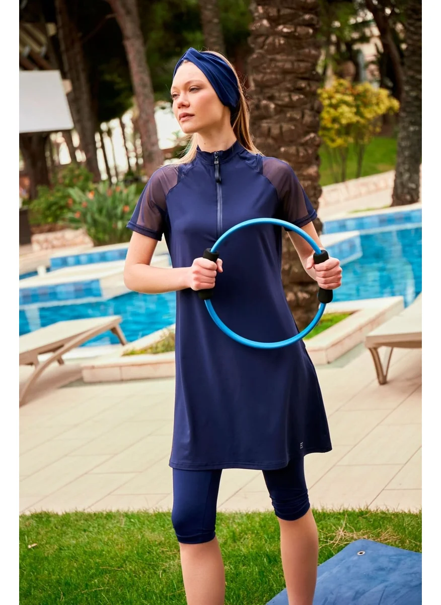 Marina Lycra Navy Blue Tights Semi Covered Swimsuit M2449