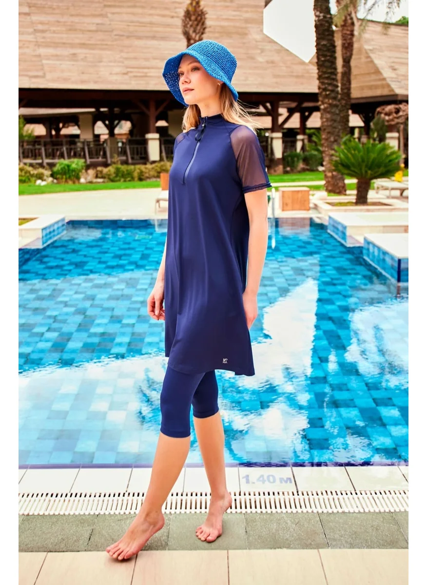 Marina Lycra Navy Blue Tights Semi Covered Swimsuit M2449