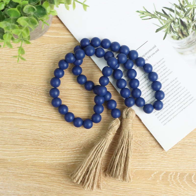Meplait 39in Wood Bead Garland Farmhouse with Tassels,Versatile Prayer Beads Boho Chic Wall Hanging Home Decor (Navy Blue) - Image 2