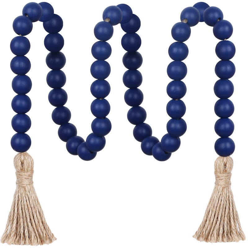 Meplait 39in Wood Bead Garland Farmhouse with Tassels,Versatile Prayer Beads Boho Chic Wall Hanging Home Decor (Navy Blue) - Image 1