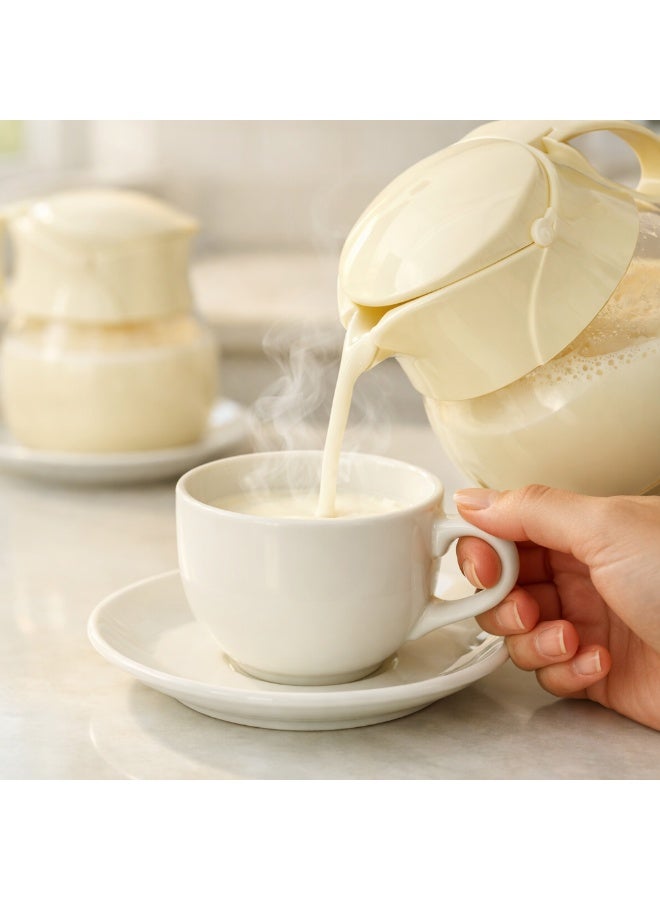 QLUX White Glass Pitcher with Plastic Lid for Pouring Hot Milk, Elegant Kitchen 2 Pcs Set - Image 2