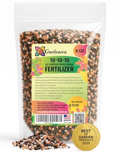 Gardenera 𝐁𝐄𝐒𝐓𝐒𝐄𝐋𝐋𝐄𝐑 10-10-10 Plant Fertilizer Slow Release | 10 10 10 All Purpose Fertilizer for Fruit Trees, Evergreens, Vegetables, Arborvitae, Fig Trees, Shrubs, Pines, Oaks, Flowers [8 OZ] - Image 1