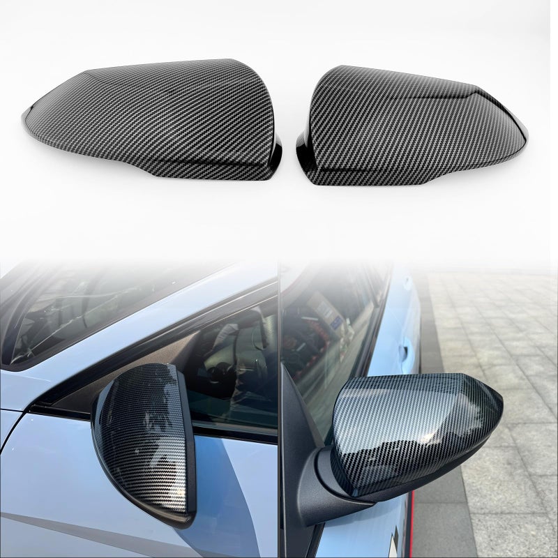 JUIVEEL Carbon Fiber Pattern ABS Car Side Rear View Mirror Cover Exterior Mirror Cover Trim Compatible with Hyundai Elantra CN7 Elantra N Line 2022 Accessories
