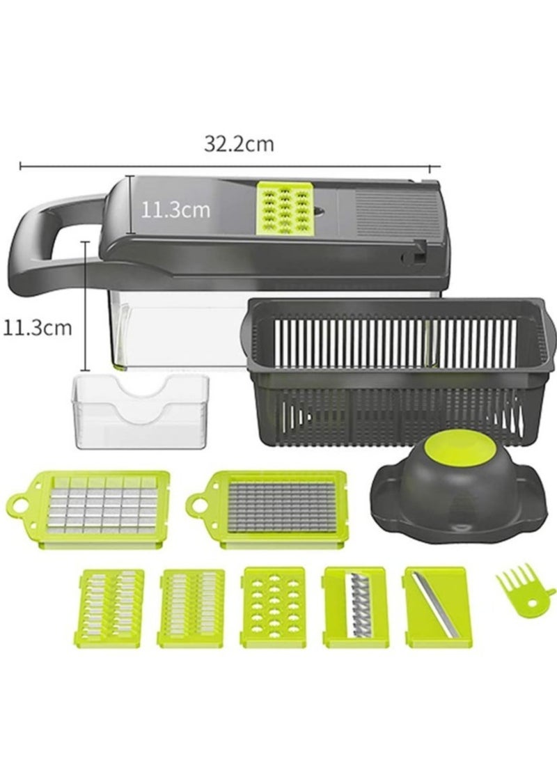 ELTRAZONE - Vegetable Chopper Mandoline Slicer Cutter Chopper and Grater 11 in 1 Interchangeable Blades with Colander Basket and Container - Image 1