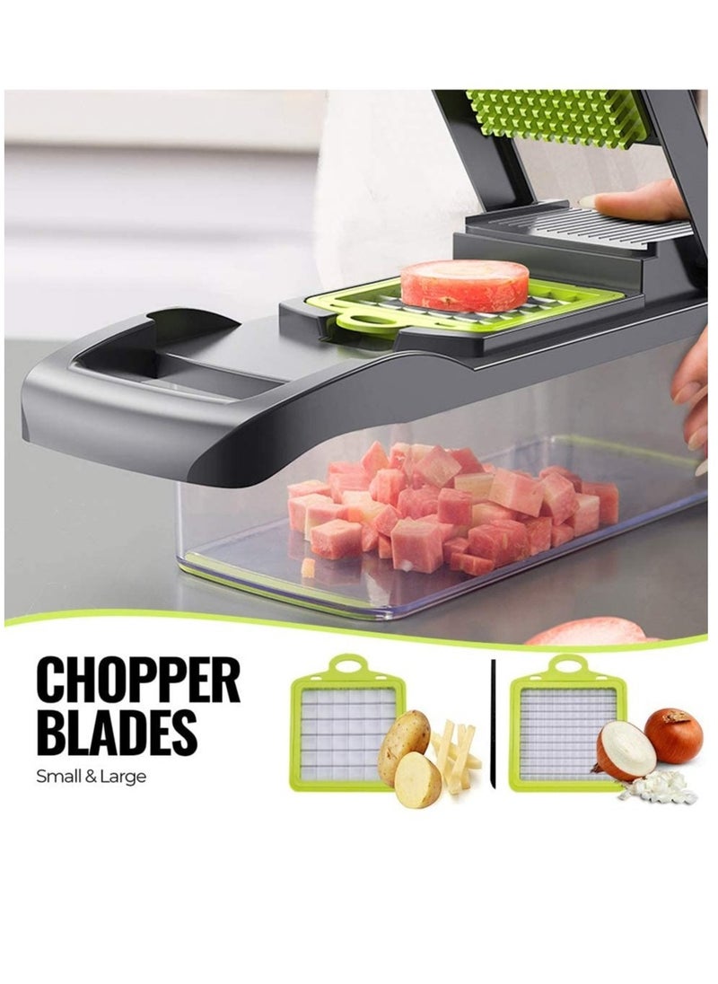 ELTRAZONE - Vegetable Chopper Mandoline Slicer Cutter Chopper and Grater 11 in 1 Interchangeable Blades with Colander Basket and Container - Image 1