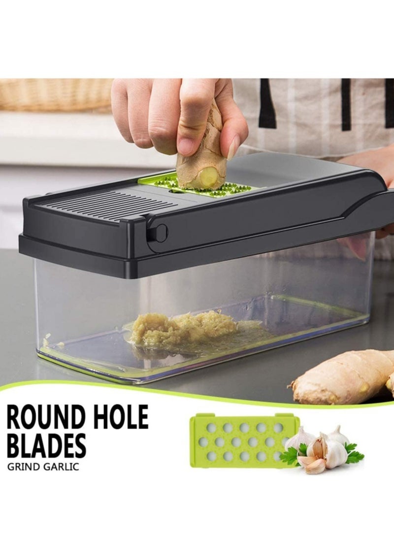 ELTRAZONE - Vegetable Chopper Mandoline Slicer Cutter Chopper and Grater 11 in 1 Interchangeable Blades with Colander Basket and Container - Image 1