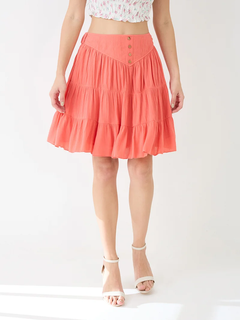 globus Globus Women Pink Mid Rise Flared Hem Tiered Mini Skirt