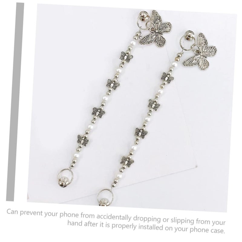 Metal Butterfly Phone Chain Pendant DIY Grip Accessory with Beads for Women Customizing Cases - Image 3