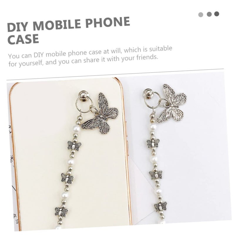 Metal Butterfly Phone Chain Pendant DIY Grip Accessory with Beads for Women Customizing Cases - Image 4