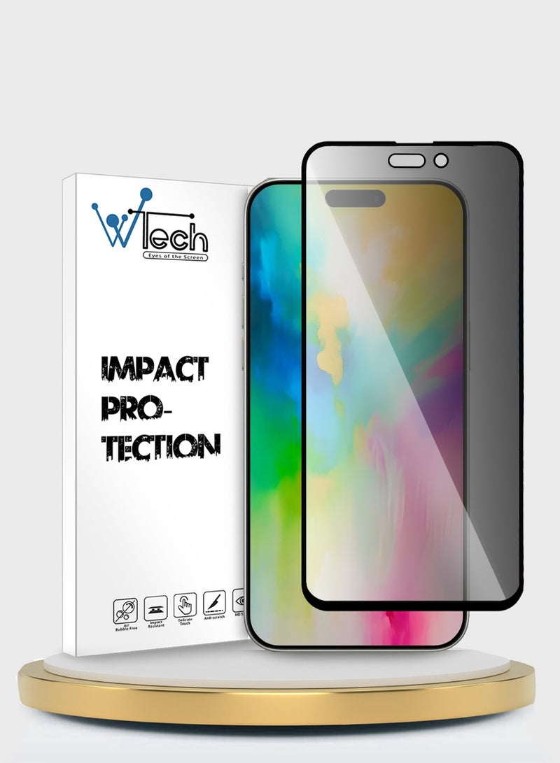Wtech Apple iPhone 16 Pro Max 2024 Premium E2E Series Privacy Full Glue Full Cover Tempered Glass Screen Protector - Clear/Black - Image 1