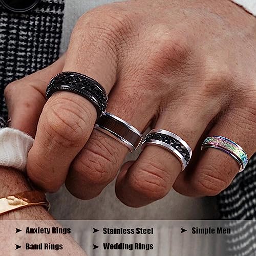Besteel 16Pcs Stainless Steel Fidget Rings for Men Women Stress Anxiety Relief Rings Black Cool Chain Band Spinner Ring Set for Wedding Promise Mens Rings Pack - Image 2