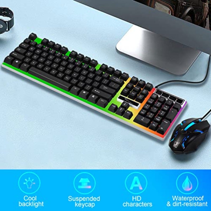 جهاز كومبو لوحة مفاتيح وماوس للألعاب SKY-TOUCH G2: لوحة مفاتيح مع إضاءة LED متعددة الألوان وملمس ميكانيكي - أسود وأبيض - Image 2