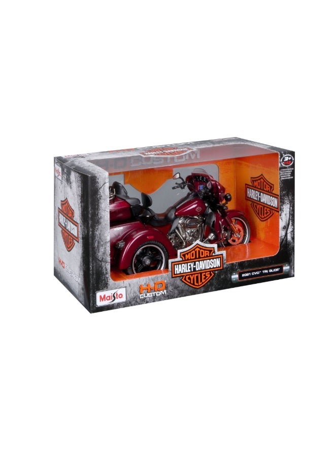 Maisto مايستو هارلي ديفيدسون H-D كاستم 2021 CVO تري جلايد دراجة نارية مصبوبة (1:12، أحمر داكن معدني) - Image 1