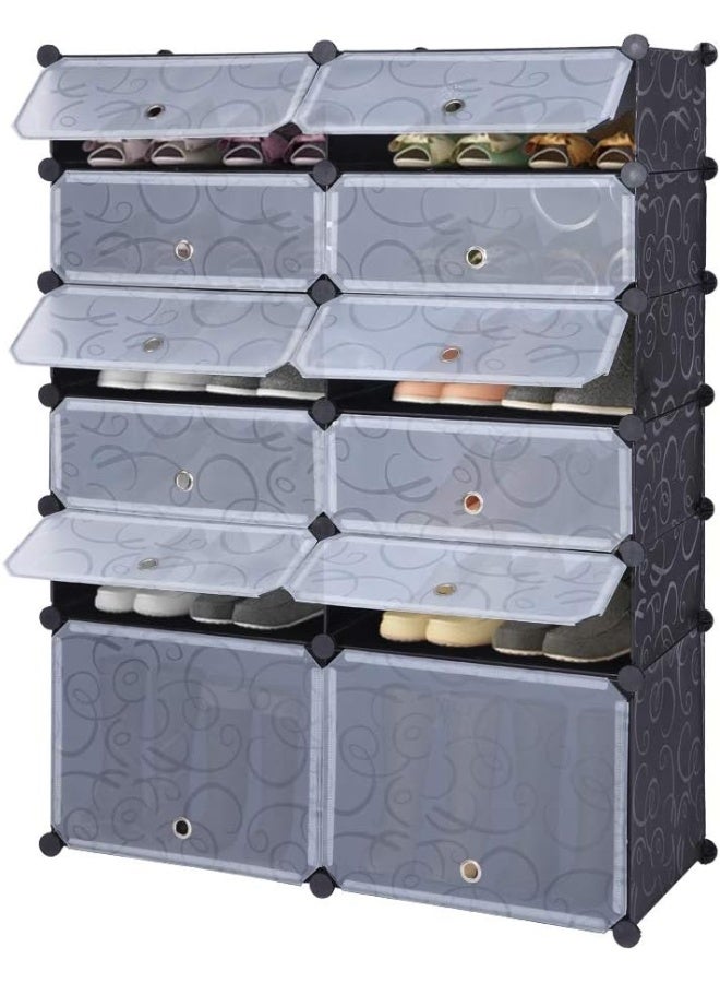 منظم أحذية بلاستيكي 12 مكعب DIY مع 6 طبقات و أبواب - Image 5