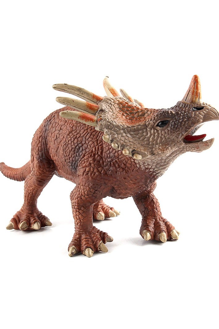 HALAMODO Styracosaurus Animal Model , Realistic Dinosaur Toy, Solid Plastic Material, Wild Ornaments, Jungle Zoo Cognitive Toys, Children's Birthday Party Gifts , Brown 33x11x14 cm - Image 4