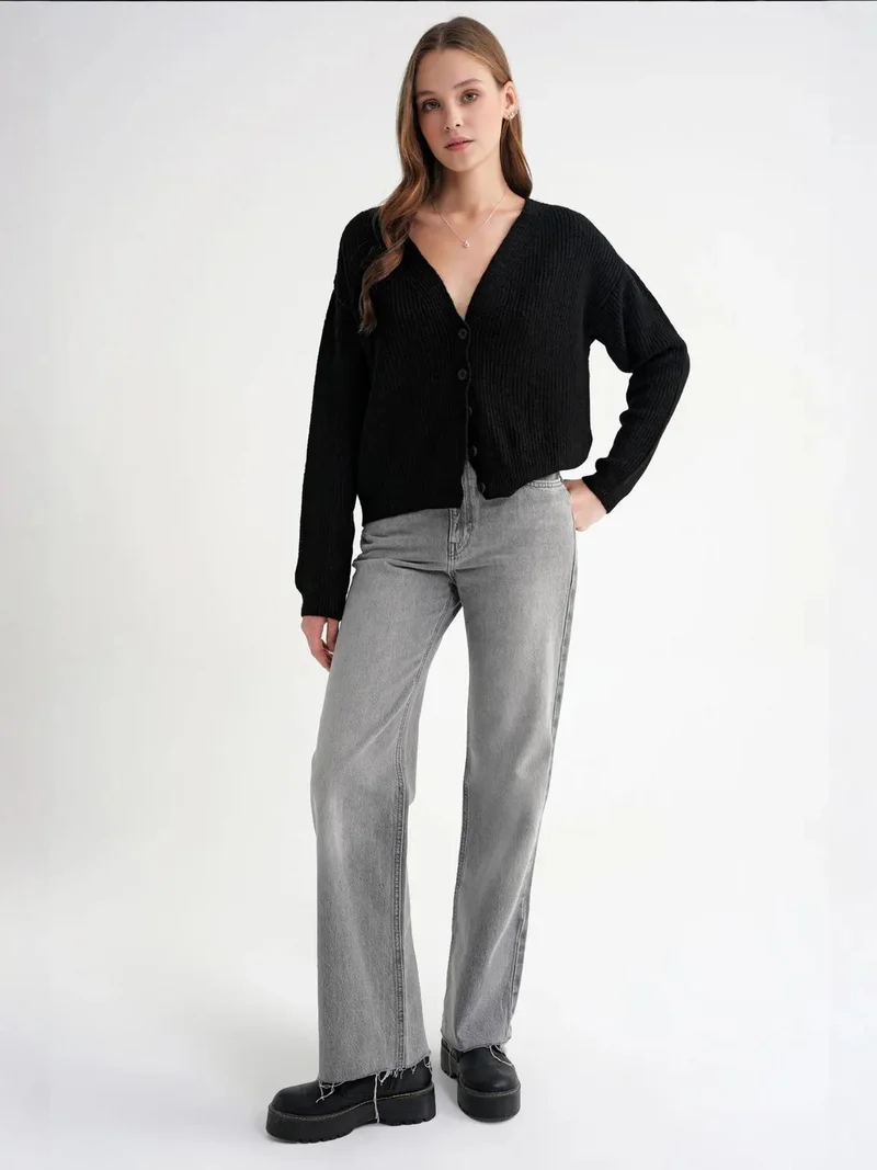 MixRay Mixray Textured V-Neck Button Cardigan