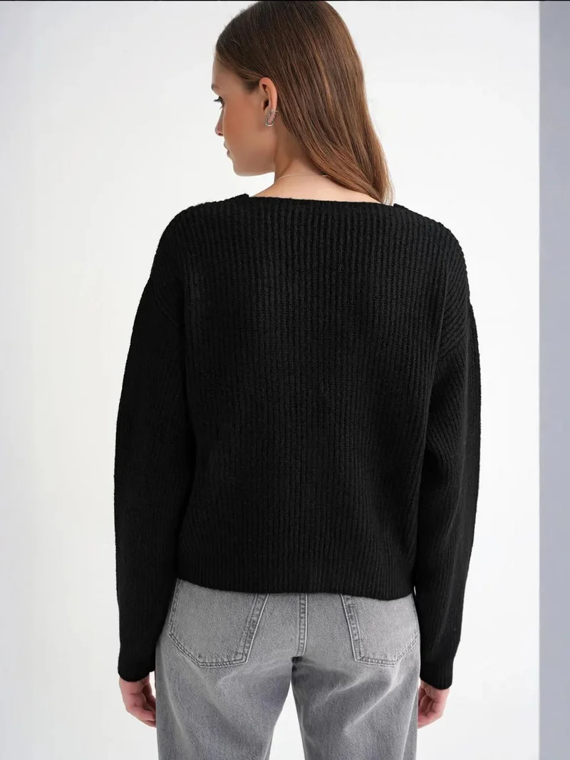 Mixray Black Mixray Textured V-Neck Button Cardigan for Women | Best Price UAE