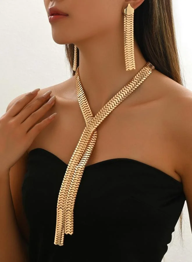 Take Two Take Two Gold Tone Tassel Necklace and Earrings Jewelry Set