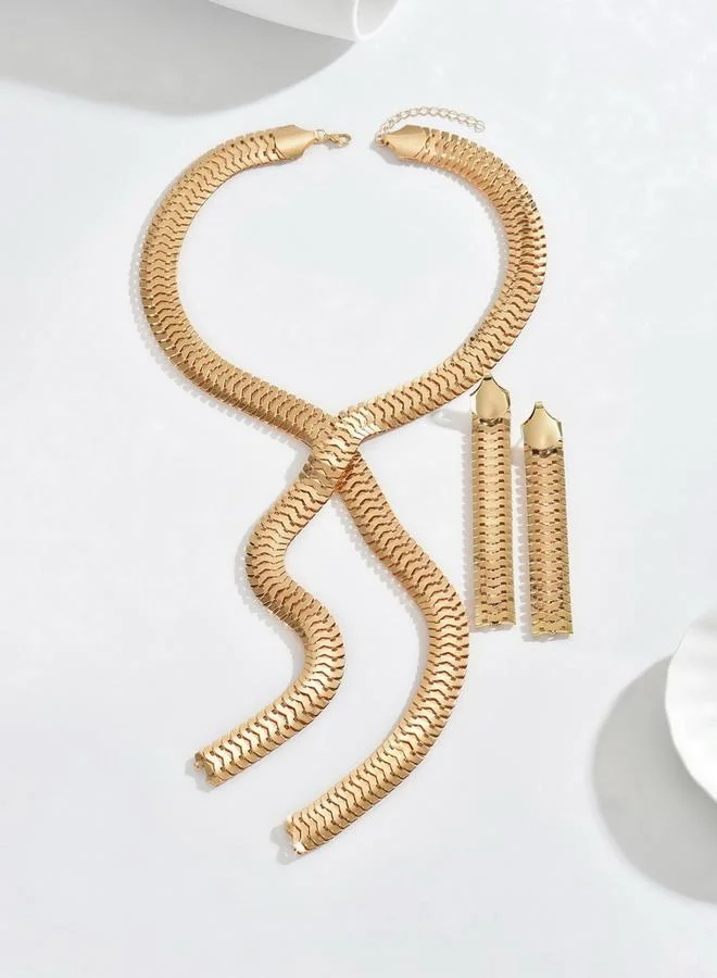 Take Two  Take Two Gold Tone Tassel Necklace and Earrings Jewelry Set for Women | Best Price UAE