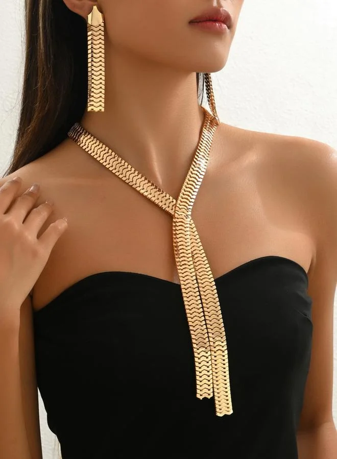 Take Two Take Two Gold Tone Tassel Necklace and Earrings Jewelry Set