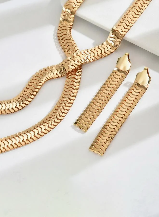 Take Two  Take Two Gold Tone Tassel Necklace and Earrings Jewelry Set for Women | Best Price UAE