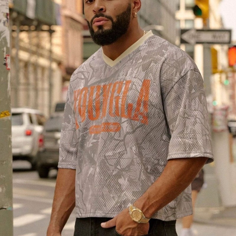 American New Youngla Men'S Oversized T-Shirt Summer Sports Fitness Quick-Drying Breathable Mesh Short-Sleeved T-Shirt - Image 5