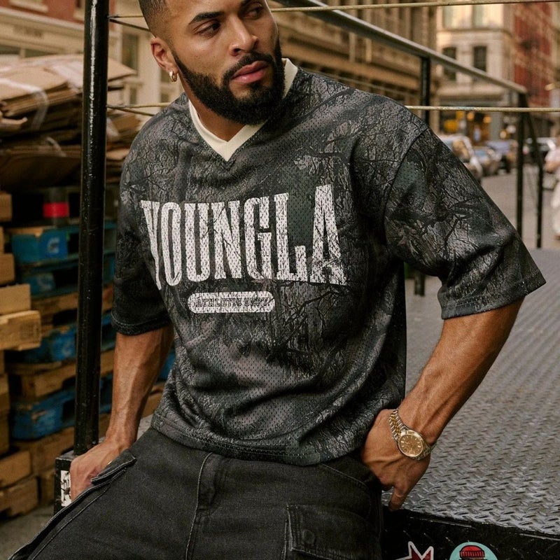 American New Youngla Men'S Oversized T-Shirt Summer Sports Fitness Quick-Drying Breathable Mesh Short-Sleeved T-Shirt - Image 4