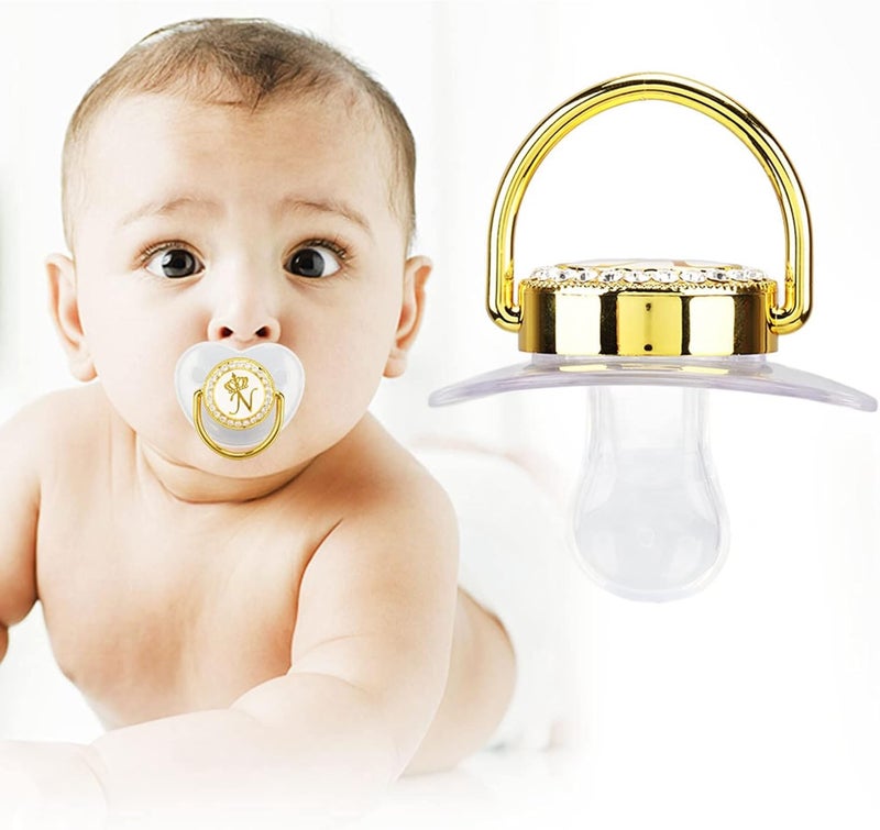 Focket Pacifier Clips Baby Girl 26 Letter Rhinestone Baby Pacifier with Name Initial Letter Curved Bling Pacifier for Girl Newborn Baby Girl Pacifiers Clips Baby Shower Birthday Gifts N - Image 3
