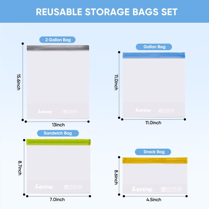 Lerine 10 Pack Stand-Up Reusable Freezer Bags Silicone, Leakproof Dishwasher Safe Food Storage Bags, BPA Free Reusable Gallon Bags for Marinating, Meal Prep - 3 Gallon 4 Sandwich 3 Snack (Multicolor) - Image 5