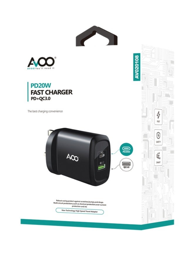 أفو Avoo Usb C Plug iPhone Charger Fast Wall Charger With Dual Usb Port And Power 20W