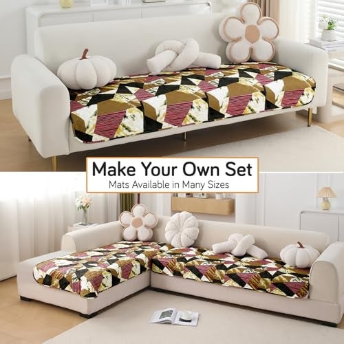 HOKIPO 'Elira Series' Water Repellent + Waterproof Quilted Sofa Mats | Make Your Own Sofa Cover Set | Length 70cm - Wine Abstract Geometry (AR-5242-C5) - Image 3