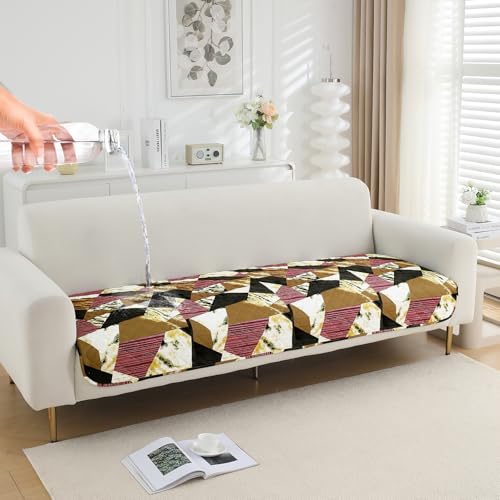 HOKIPO 'Elira Series' Water Repellent + Waterproof Quilted Sofa Mats | Make Your Own Sofa Cover Set | Length 70cm - Wine Abstract Geometry (AR-5242-C5) - Image 1