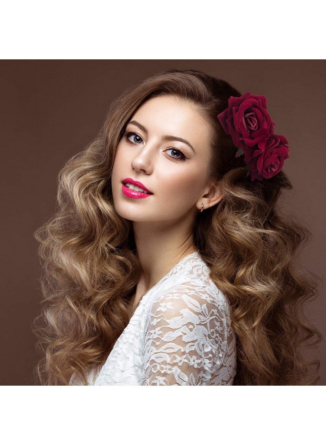 Bememo 2 Pack Women Rose Flower Hair Clip Rose Side Combs Flamenco Flowers Day of The Dead Costumes Mexican Hair Accessories for Wedding Party Mother's Day(Dark Red) - Image 4