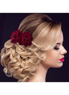 Bememo Bememo 2 Pack Women Rose Flower Hair Clip Rose Side Combs Flamenco Flowers Day of The Dead Costumes Mexican Hair Accessories for Wedding Party Mother's Day(Dark Red)  - Image 2