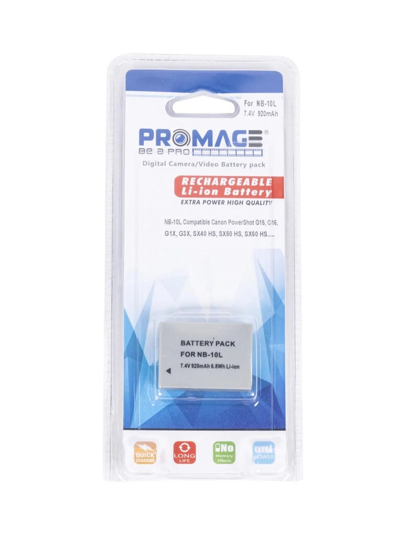 PROMAGE NB-10L Battery for Canon – 7.4V 920mAh Rechargeable Li-ion Battery for Canon PowerShot G1X, G15, SX40HS, SX50HS and More - Image 4