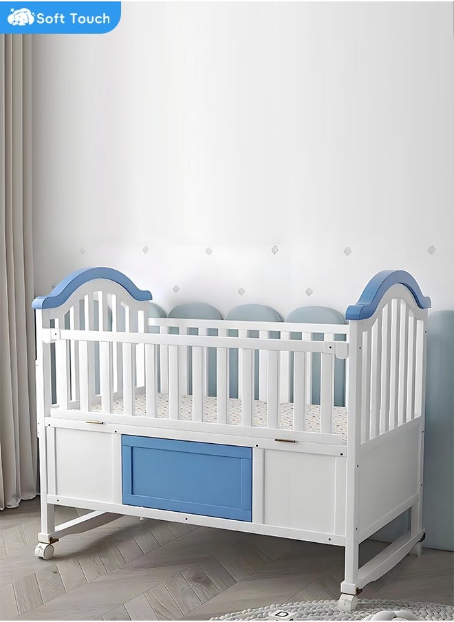 Soft Touch Baby Cot Baby Crib with Storage Solid Wood Toddler Bed Suitable for Newborns and Infants 118x72x92CM  - Image 1