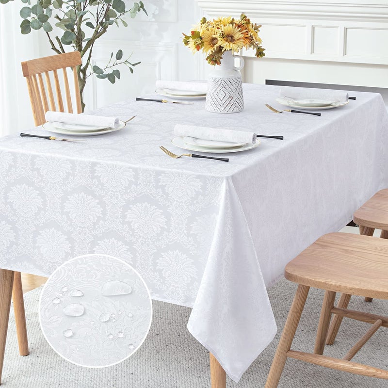 Romanstile Jacquard Rectangle Tablecloth  Waterproof Elegant Vienna Damask Pattern Table Cloths Washable Polyester Decorative Table Covers for DinnerPartiesOutdoor  60 x 104 Inch White