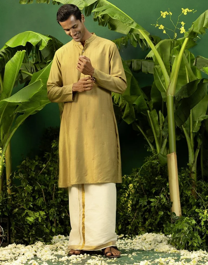 Fabindia Green Viscose Silk Embroidered Long Kurta