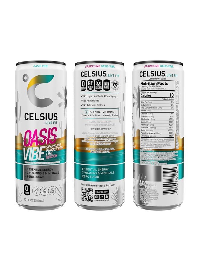 CELSIUS OASIS VIBE Sparkling Prickly Pear Lime, Sugar Free Energy Drink, 12 Fl Oz (Pack of 12) - Image 2