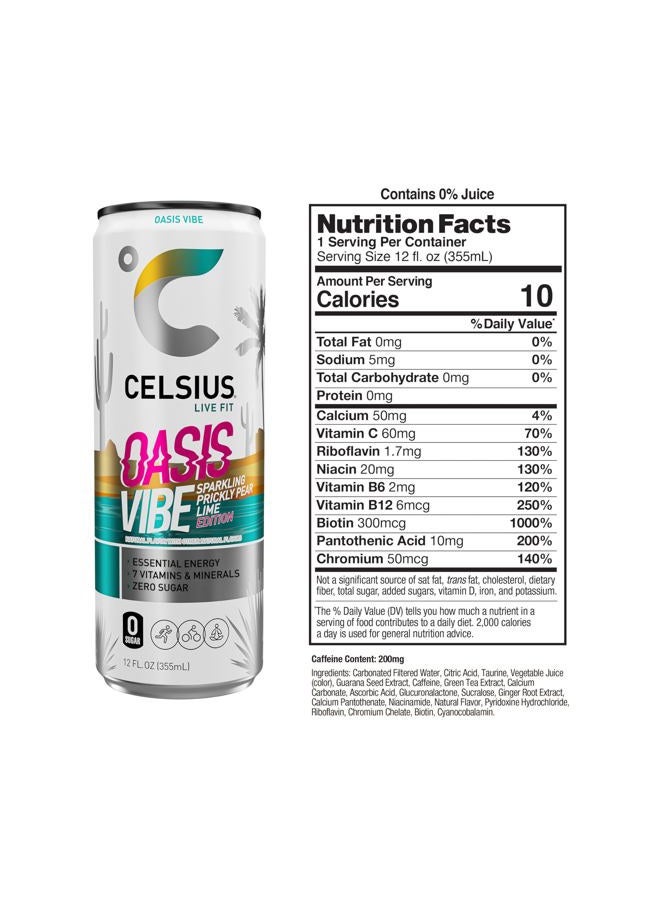CELSIUS OASIS VIBE Sparkling Prickly Pear Lime, Sugar Free Energy Drink, 12 Fl Oz (Pack of 12) - Image 3