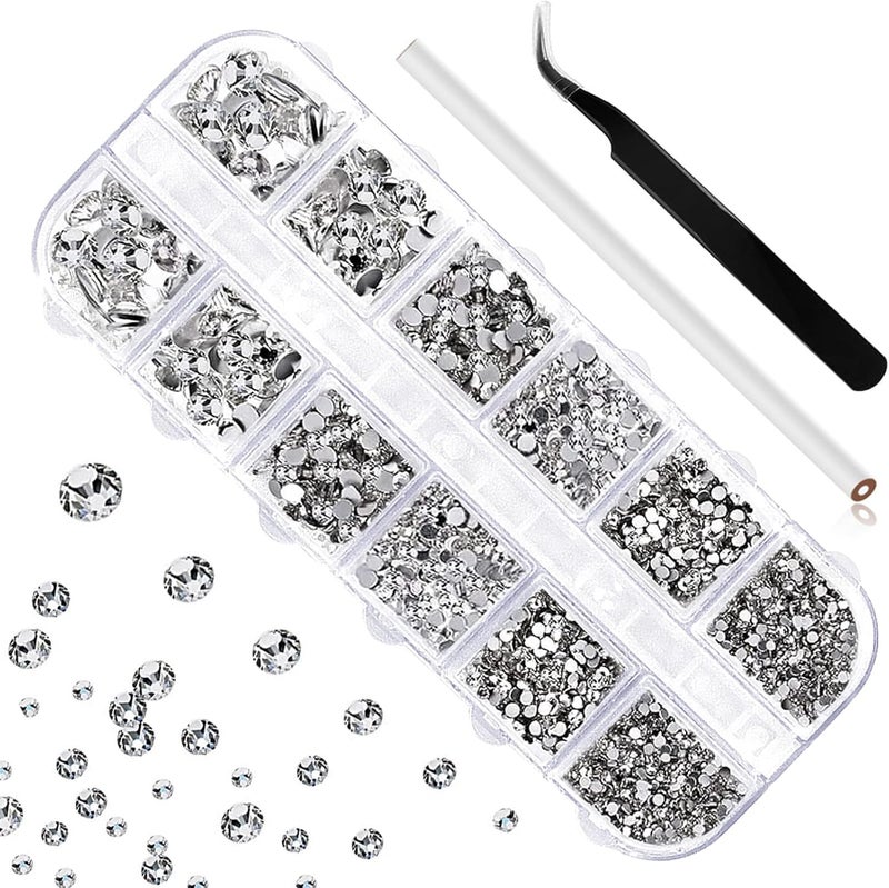 sularpek 1440 Pcs Rhinestones, Nail Gems, Flat Back Gems, Crystal Nail Art Rhinestones, with Pick Up Tweezers and Rhinestone Picker Dotting Pen, Nail Art Tools for Crafts Nail and Face - Image 1