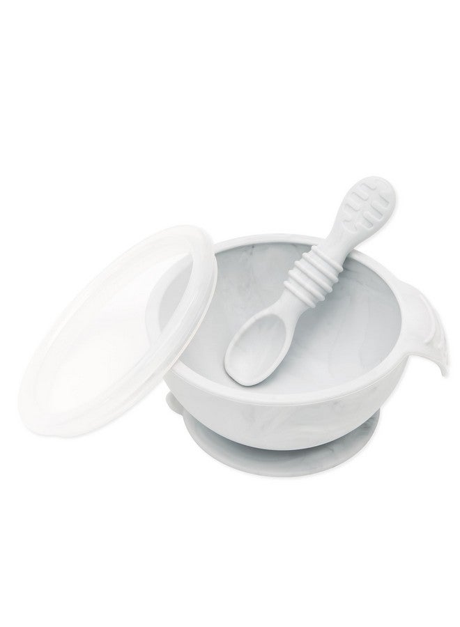 BUMKiNs Baby Bowl Silicone Baby Feeding Set With Suction For Baby And Toddler Includes Spoon And Lid First Feeding Set Essential For Baby Led Weaning For Babies 4 Months Marble - Image 1