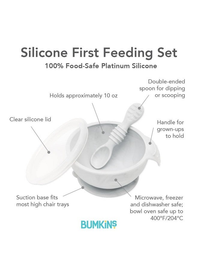 BUMKiNs Baby Bowl Silicone Baby Feeding Set With Suction For Baby And Toddler Includes Spoon And Lid First Feeding Set Essential For Baby Led Weaning For Babies 4 Months Marble - Image 5