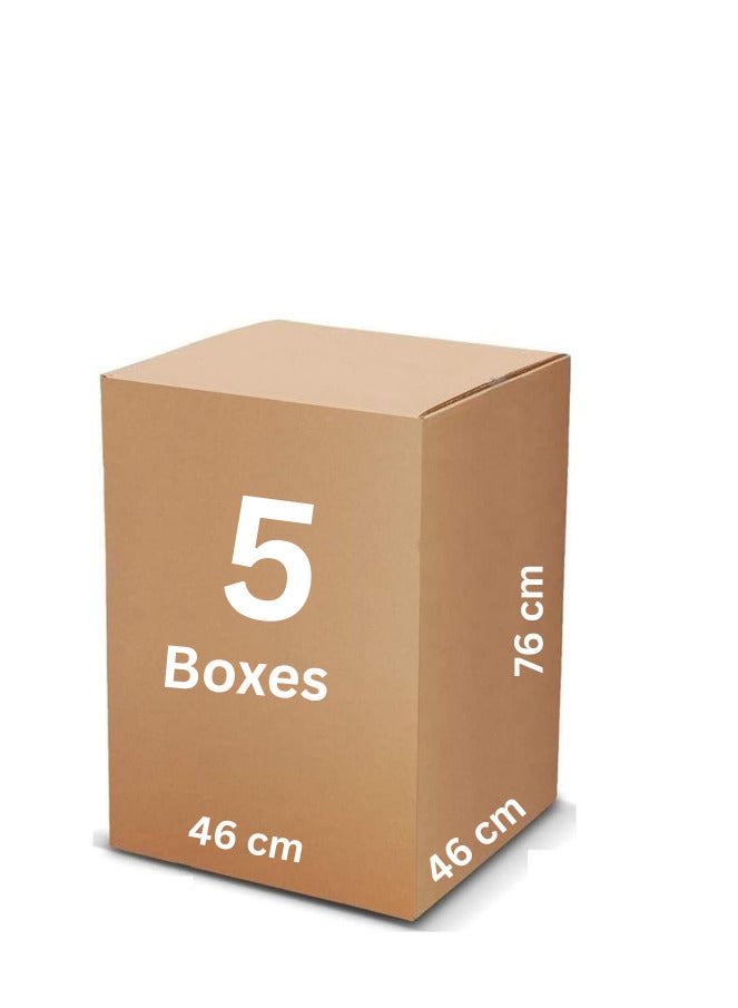 Carton box for moving and packing and shipping, 5 boxes, 46x 46x 76 cms, Brown - Image 1