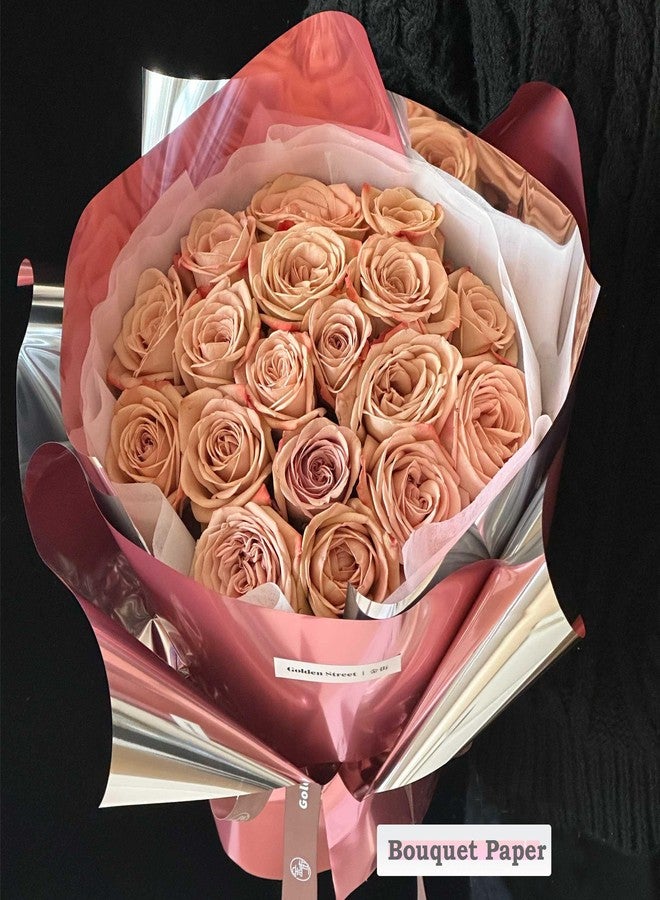 FWSA WRAPS لفة ورق تغليف الزهور الكوري من FWSA WRAPS، ورق تغليف باقات الزهور باللون الذهبي الوردي، مقاوم للماء، مناسب لتغليف الهدايا والأعمال الفنية اليدوية، وديكورات عيد الميلاد وعيد الأم، ومستلزمات تنسيق الزهور، مقاس 22 × 360 بوصة (ذهبي وردي). - Image 2