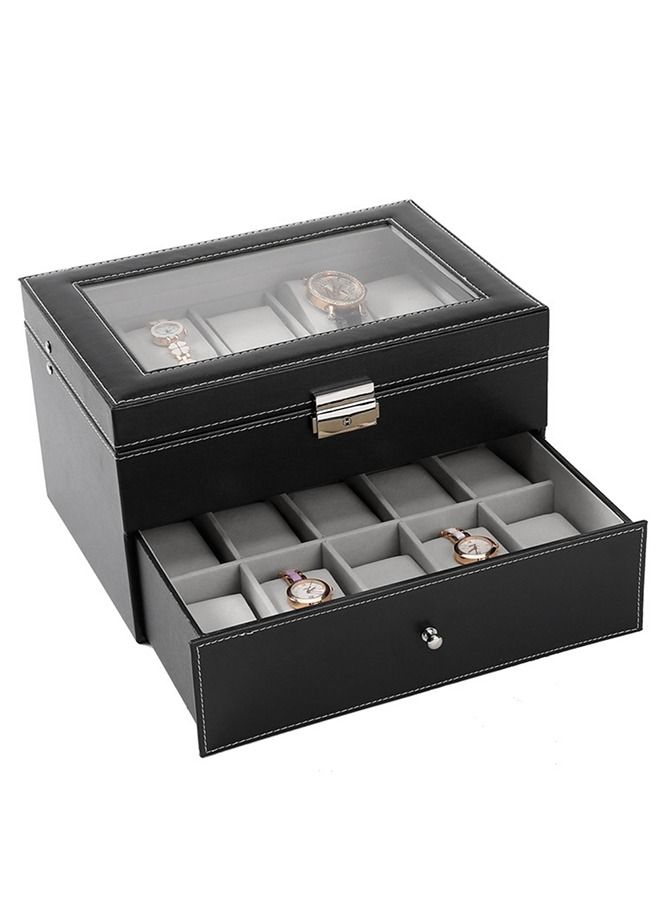 Yolu 2 Tier Watch Organizer Box For Men Women, PU Leather 20Slots Watch Box Organizer with Glass Display.  - Image 2