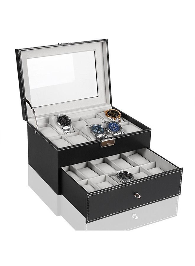 Yolu 2 Tier Watch Organizer Box For Men Women, PU Leather 20Slots Watch Box Organizer with Glass Display.  - Image 1