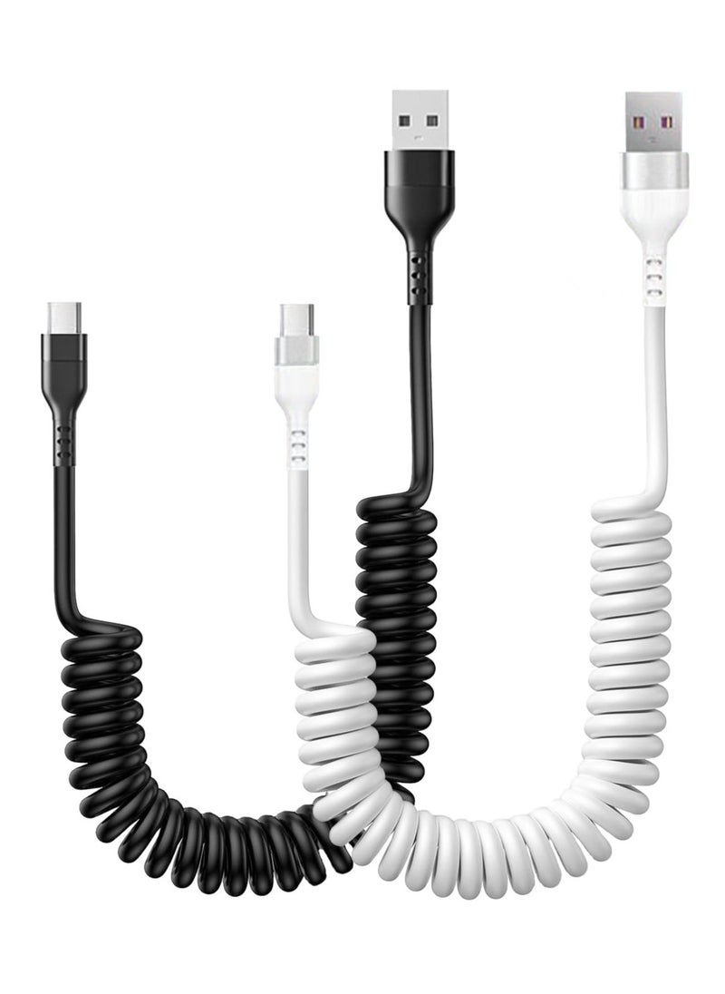 2 Pack USB A to USB C Coiled Cable, 5FT Type C Retractable 5 A Fast Charging Car Charger Cord for Samsung Galaxy and Android Devices  - Image 1