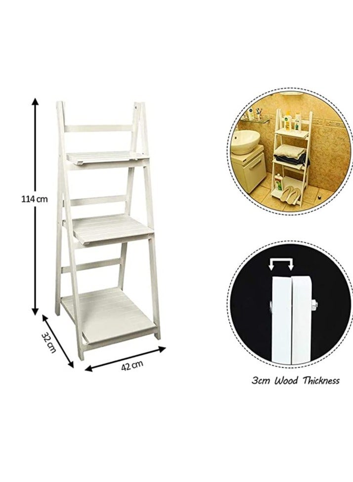HOME TASTE Hometaste Solid Wood Ladder Design Multi-Functional Stand With 3 Layers For Flowers, Books, Towels, And More – A Stylish And Space-Saving Storage Solution (White)  - Image 2